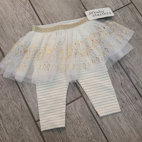 🏷 3/$15 or 5/$20 Baby Starters NWT baby girl leggings with tutu creme gold 6M - Picture 1 of 8